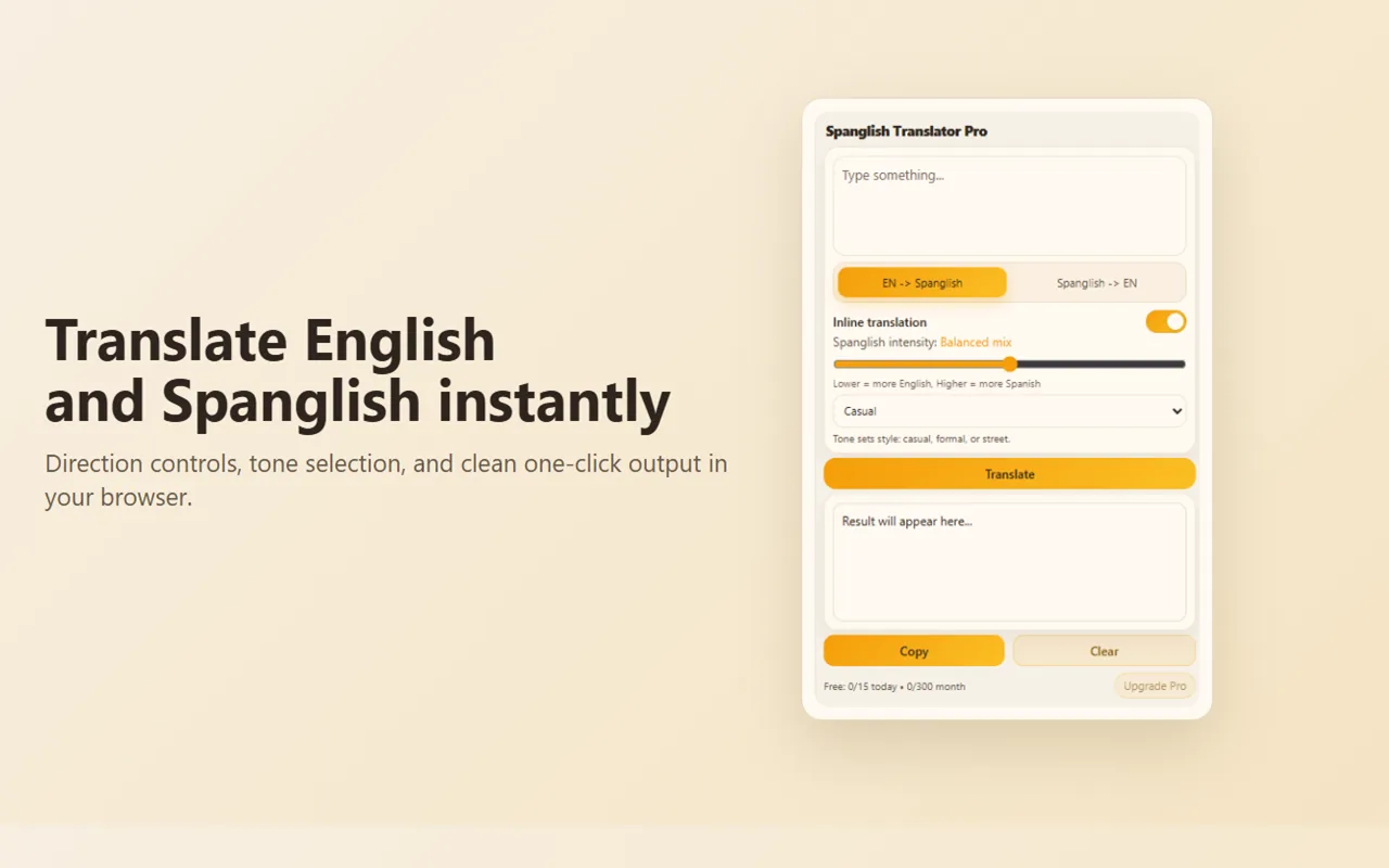 Translating from English to Spanglish directly on a webpage